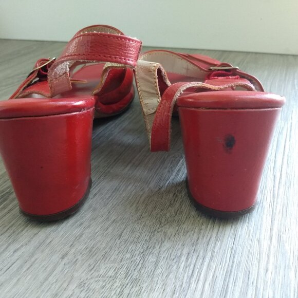 Vintage Red Shoes Size 8 / 9 Chunky Heels Strappy Slingbacks - Picture 14 of 15